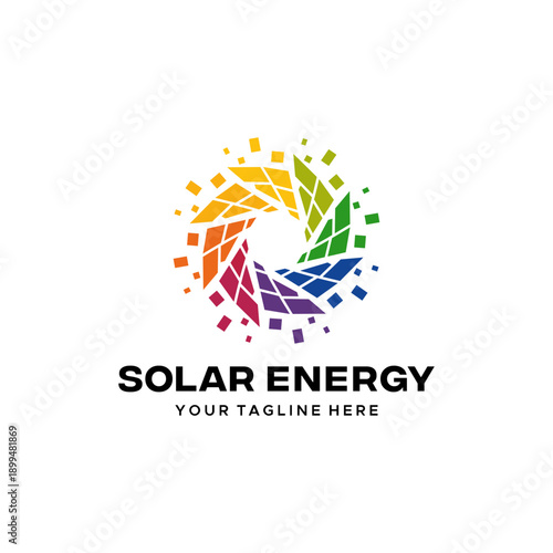 solar panel energy logo design. with abstract sun symbol. logo concept for innovation technology electric power eco-friendly or green technology, biomass, wind and solar power
