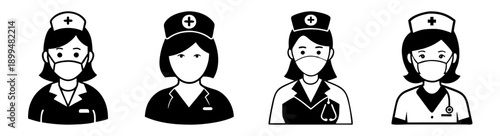Four diverse female nurses in uniform standing confidently isolated on white background vector illustration