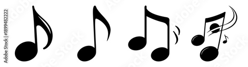 Black music notes flying in sequence on white background minimalist vector illustration sound melody rhythm