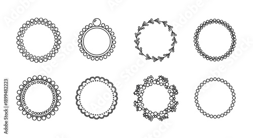 Elegant circular frame collection with ornate linear designs for decoration