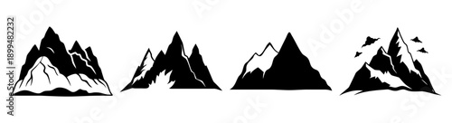 Silhouette mountain range peaks at dusk minimalist black and white landscape vector illustration
