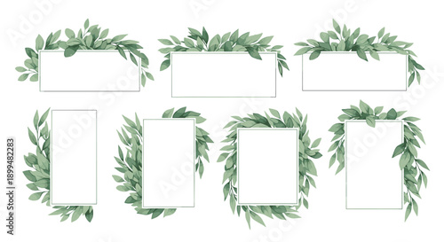 Elegant greenery frames collection with leafy border designs for cards and invitations