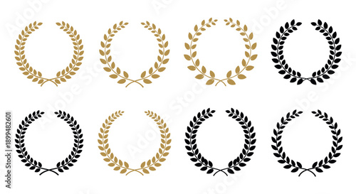 Elegant laurel wreath set in gold and black for decorative designs
