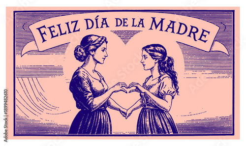 Vintage Mother's Day Card with Two Women Forming Heart Shape