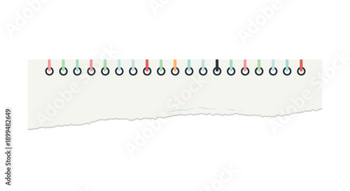 Torn notebook paper with colored rings on white background