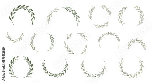 Elegant green leaf wreaths set for decorative and botanical designs