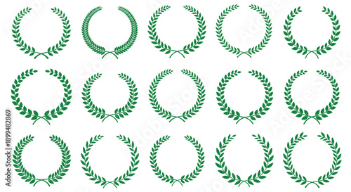 Classic laurel wreath collection set in flat style for graphic design projects