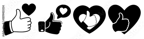 Hand holding smartphone with thumbs up and love hearts for social media approval and positive feedback concept