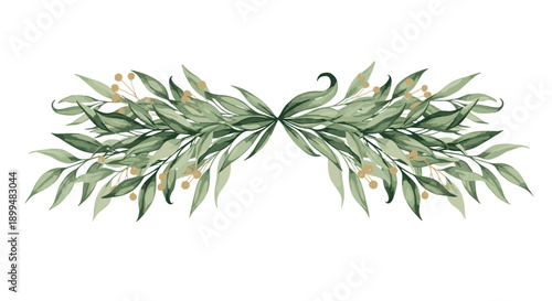 Elegant greenery border with delicate leaves and subtle florals for decoration