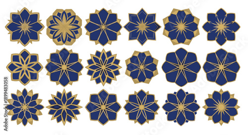 Elegant blue and gold geometric floral designs collection