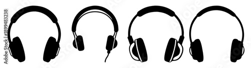 Black wireless over-ear headphones set isolated on white background modern minimalist design audio technology