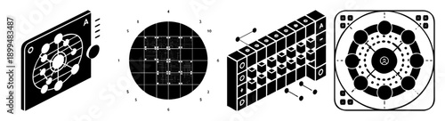 Solar panel technology and renewable energy icons set with circular infographic charts and eco power elements