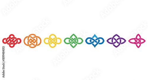 Colorful celtic knot set with geometric patterns