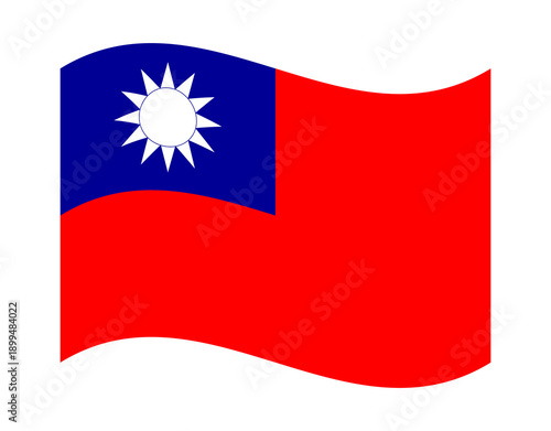Waving flag of Taiwan, Republic of China, with sun symbol on blue canton and red field on transparent background