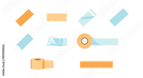 Set of adhesive tapes in flat style with variety of colors and types