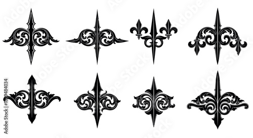 Elegant ornamental design elements with vintage floral patterns in black