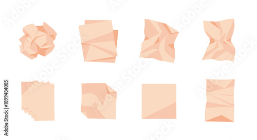 Set of abstract crumpled paper designs in minimalist style for creative projects