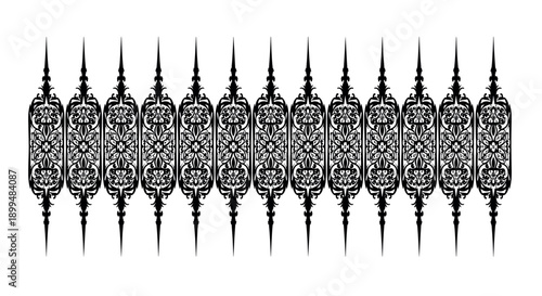 Intricate black ornamental border design with floral motifs and symmetrical patterns