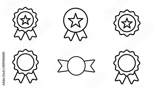 Linear style award ribbons and medals with stars in simple outline design