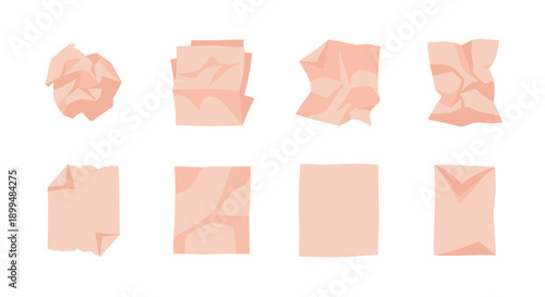 Set of crumpled and smooth paper sheets on white background