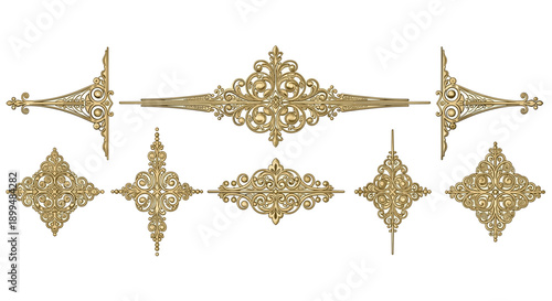 Elegant gold decorative elements in baroque style for ornamental designs