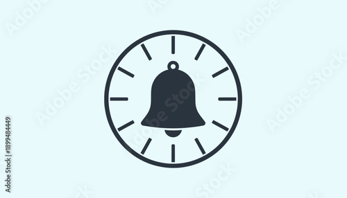Simple black and white alarm clock icon with bell symbol.