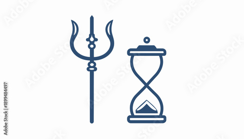 Simple line icons representing Neptune and hourglass symbolizing time.