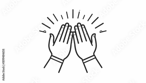 Simple line drawing of two hands clapping with motion lines.