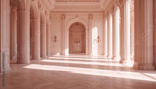Large Hall With Tall Columns and Soft Light Streaming Through Windows in a Cl...