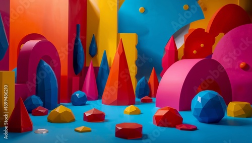 Colorful Geometric Shapes Create a Playful Environment in a Studio Setting