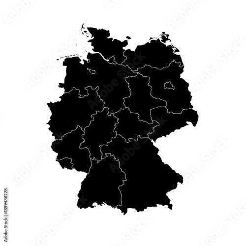 Germany Map Black Silhouette with White Region Outlines – Editable Layered EPS | Germany Outline Vector