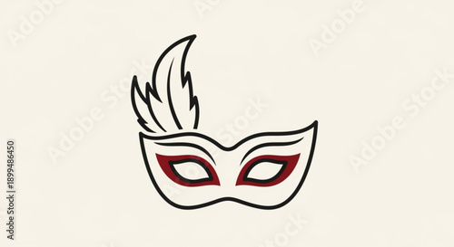 Carnival masquerade mask with feathers red eyes and white background symbolizing mystery and elegance for party and celebration themes