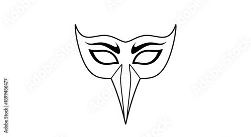 Mysterious bird like mask design with sharp beak and angry eyes on white background for theatrical or fantasy use