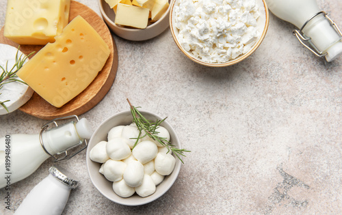 Assortment of fresh dairy products providing healthy nutrition