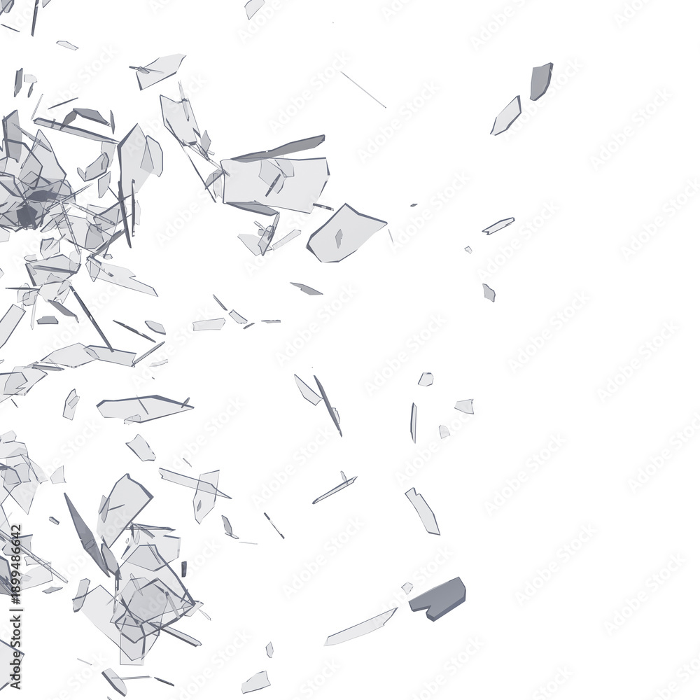 Fototapeta premium Shattered glass debris isolated transparent background photo realistic 3d rendering PNG 16 bit with alpha channel 