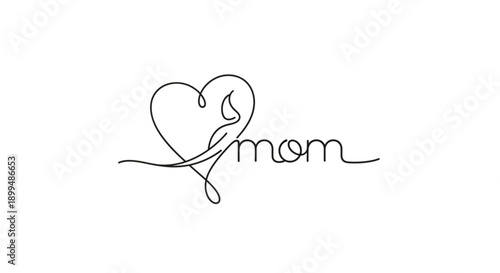 Motherhood symbol with heart and mom text in elegant line art on white background