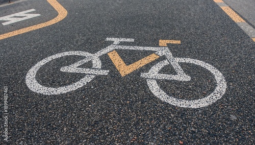 Bike Lane Marked on Street With Blue Surface and White Bicycle Symbol in Urba...