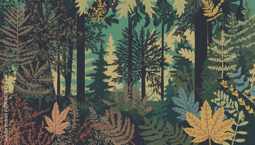 Forest Scene Showing Various Trees in Green and Brown Colors During Daylight