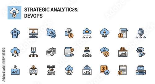 Strategic Analytics & DevOps Icons: Cloud, Data, Workflow, Finance, IT