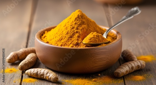 Kunyit bubuk diatas mangkok
