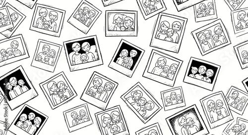 Polaroid Photo Collection on Dark Background, Nostalgic Moments, Black and White Imagery