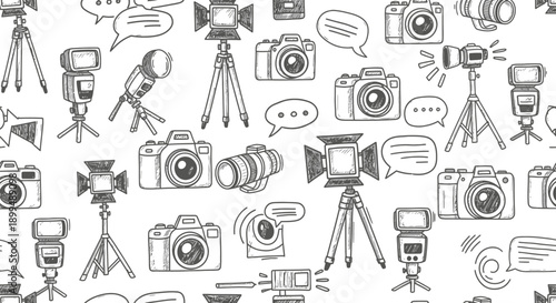 Cameras, Tripods, and Lights on Dark Background - Creative Graphic Design in Studio Environment