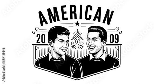 Vintage American Brothers Portrait Emblem with 2009 Date