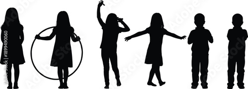 Silhouette icon set of children in playful and expressive poses, vector illustration, editable design, isolated activity symbols