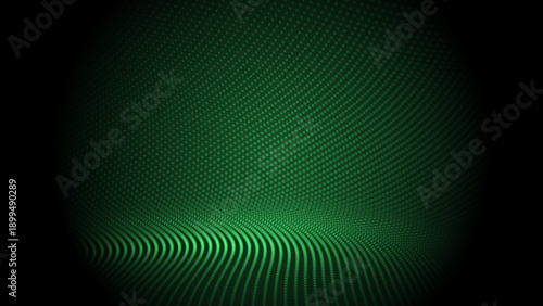 Futuristic Green Dotted Wave on Black Background. technology, data science, and cyber themes design.