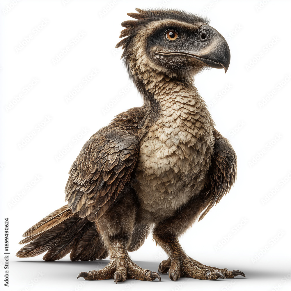 Fototapeta premium Realistic Microraptor feathered dinosaur with wings isolated on white background