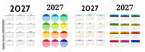 Set of calendars for 2027 isolated on a white background