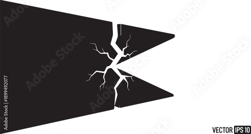 Cracked Black Arrow Breaking Apart on White Background Vector