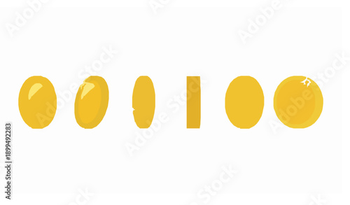 Gold Coin Rotation Stages Icon Set Flat Vector Isolated on White for Animation