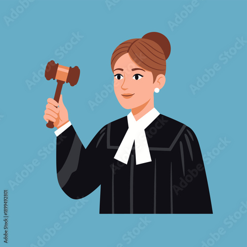 Female Judge Holding Gavel in Court.